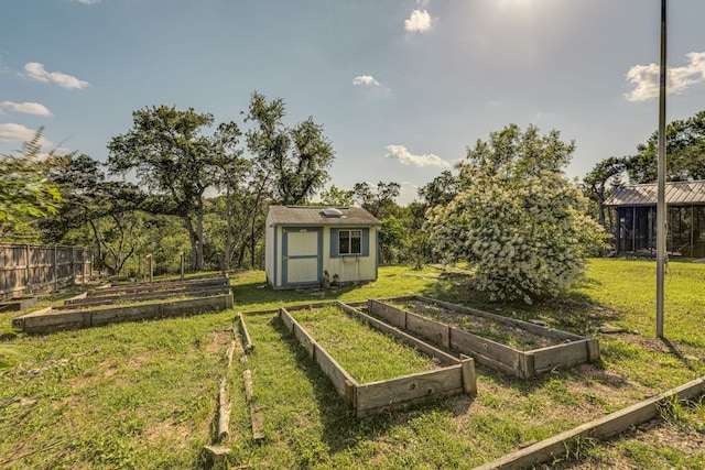 10701 Glass Mountain Trl, Austin, TX 78750 - view of yard featuring a garden and a shed