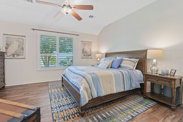 30112 Twin Creek Dr, Georgetown, TX 78626 - bedroom with wood finished floors, vaulted ceiling, and ceiling fan
