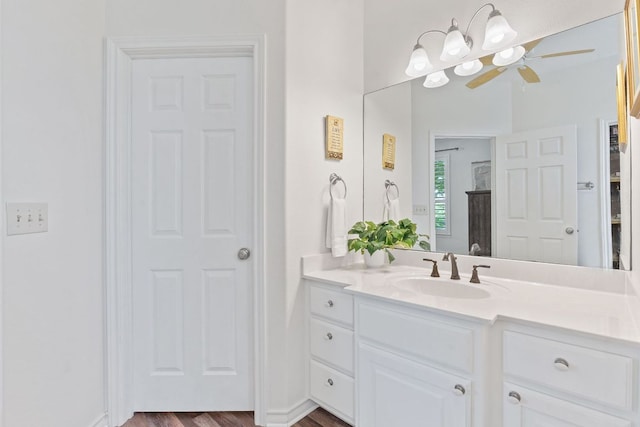 30112 Twin Creek Dr, Georgetown, TX 78626 - full bathroom featuring vanity, ceiling fan, and wood finished floors