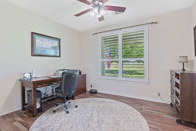 30112 Twin Creek Dr, Georgetown, TX 78626 - office with ceiling fan and wood finished floors