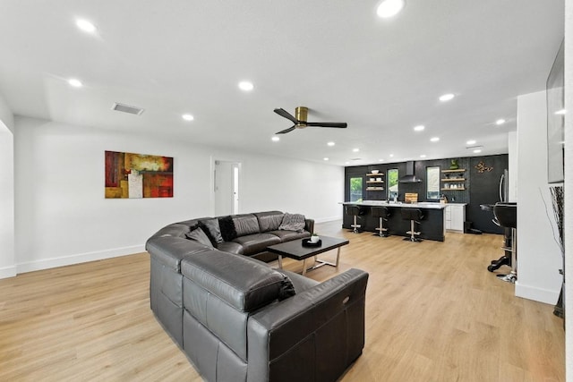 12501 Mixson Dr, Austin, TX 78732 - living room featuring recessed lighting, ceiling fan, and light wood finished floors