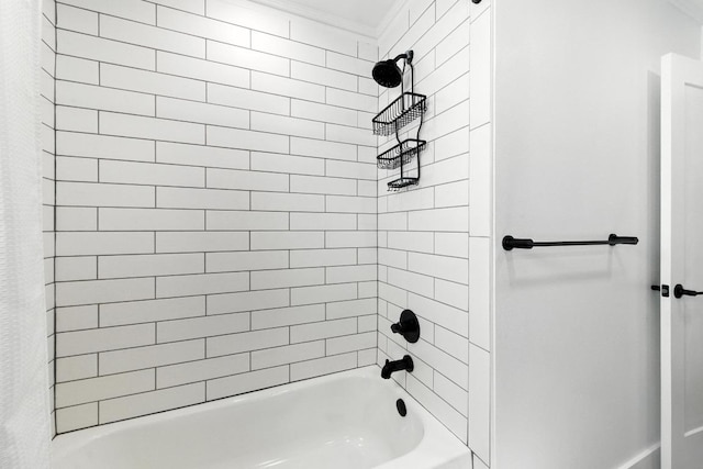 12501 Mixson Dr, Austin, TX 78732 - full bathroom featuring crown molding and shower / bath combination with curtain