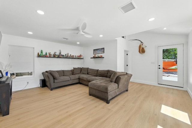 12501 Mixson Dr, Austin, TX 78732 - living area with light wood-style floors, recessed lighting, and ceiling fan