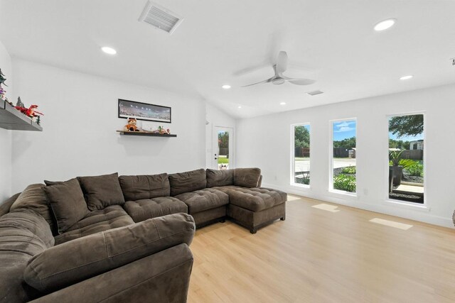 12501 Mixson Dr, Austin, TX 78732 - living room featuring recessed lighting, light wood-style floors, and ceiling fan
