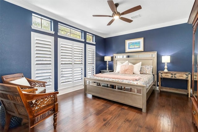 10601 Showboat Cv, Austin, TX 78730 - bedroom featuring ornamental molding, wood finished floors, and a ceiling fan