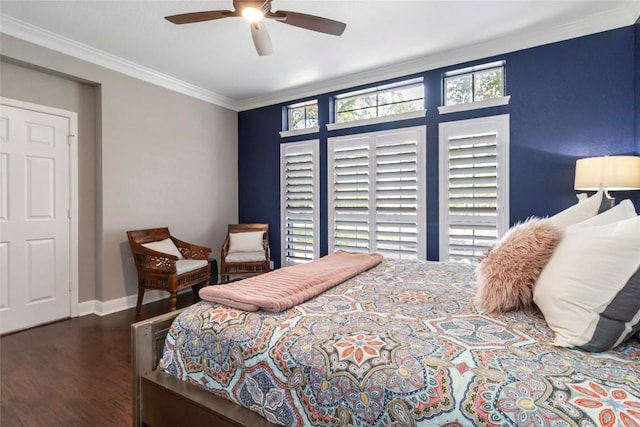 10601 Showboat Cv, Austin, TX 78730 - bedroom featuring wood finished floors, ornamental molding, and a ceiling fan