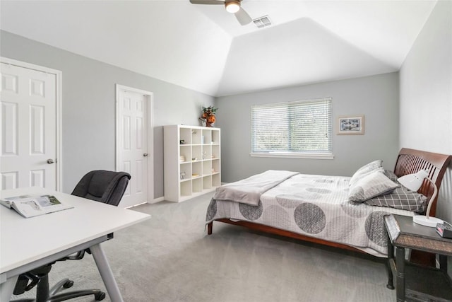 10601 Showboat Cv, Austin, TX 78730 - carpeted bedroom featuring an office area, lofted ceiling, and a ceiling fan
