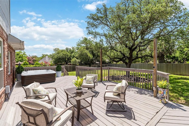 10601 Showboat Cv, Austin, TX 78730 - deck featuring a hot tub and a fenced backyard