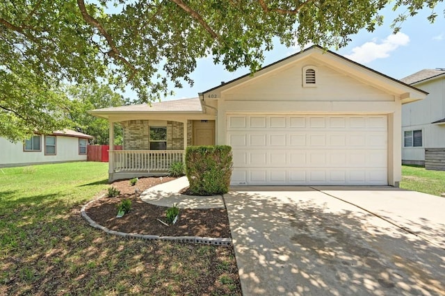 402 Colonial Park Blvd, Austin, TX 78745 - ranch-style home with driveway, a front lawn, a garage, and covered porch