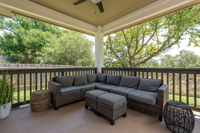 7625 Brecourt Manor Way, Austin, TX 78739 - view of patio with a ceiling fan and outdoor lounge area