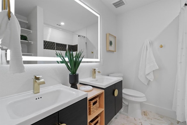 5604 Overbrook Dr, Austin, TX 78723 - bathroom with marble look tiles, vanity, and a shower with curtain
