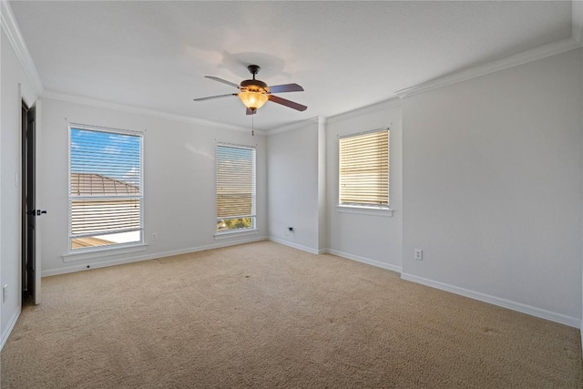 758 Mission Hts, New Braunfels, TX 78130 - unfurnished room with crown molding, ceiling fan, and light carpet