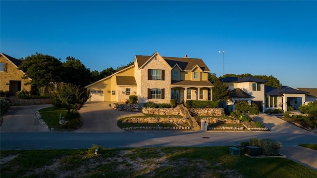 758 Mission Hts, New Braunfels, TX 78130 - traditional home with curved driveway, stone siding, and stucco siding