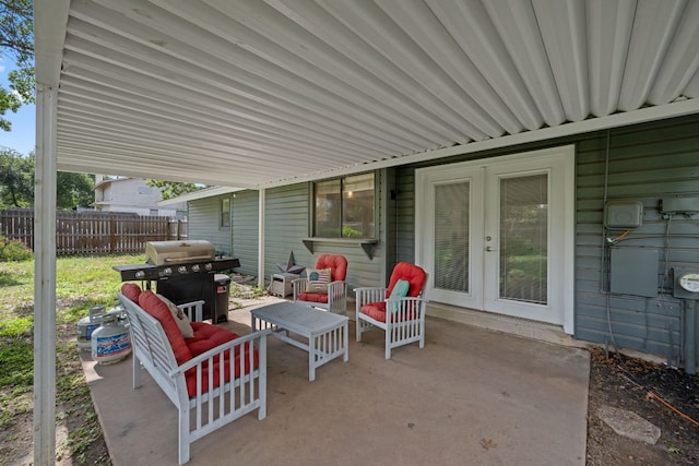1300 Neans Dr, Austin, TX 78758 - view of patio featuring french doors, grilling area, and an outdoor living space