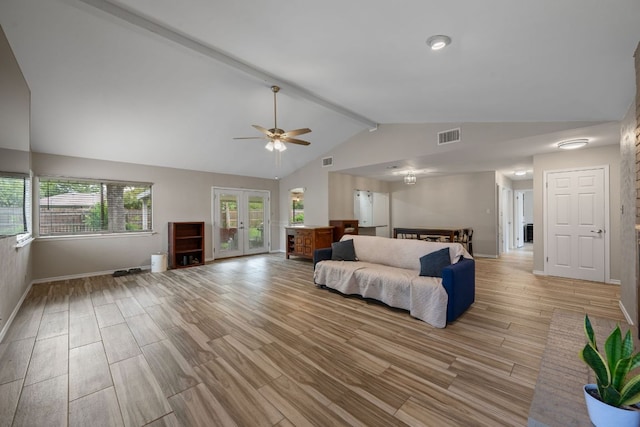 1300 Neans Dr, Austin, TX 78758 - living room with light wood-style floors, french doors, and a ceiling fan