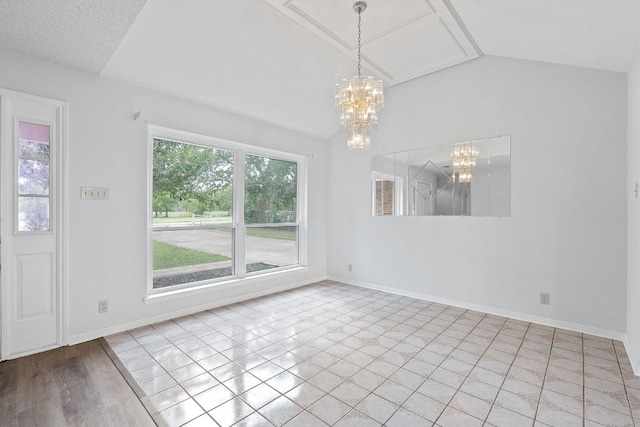 11511 Sombrero Dr, Austin, TX 78748 - unfurnished dining area with a chandelier and lofted ceiling