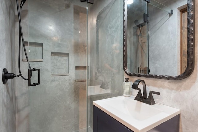 318 W Hackberry St, Fredericksburg, TX 78624 - full bath with vanity and a marble finish shower