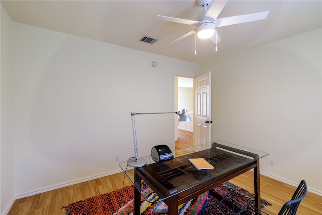 16704 Shipshaw River Cv, Leander, TX 78641 - office area with light wood-type flooring, ceiling fan, and a skylight