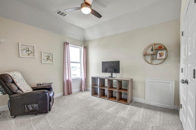 336 Gaida Loop, Georgetown, TX 78628 - sitting room featuring ceiling fan, carpet, and lofted ceiling