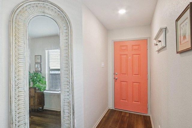 13605 Abigail Adams St, Manor, TX 78653 - entryway featuring dark wood-style flooring and baseboards