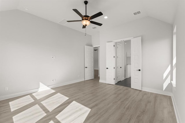 5126 Destination Way, Jonestown, TX 78645 - unfurnished bedroom featuring vaulted ceiling, wood finished floors, recessed lighting, and a ceiling fan
