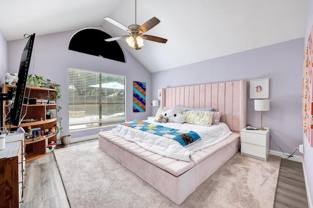 402 Oakcrest Dr, Cedar Park, TX 78613 - bedroom featuring vaulted ceiling, wood finished floors, and a ceiling fan