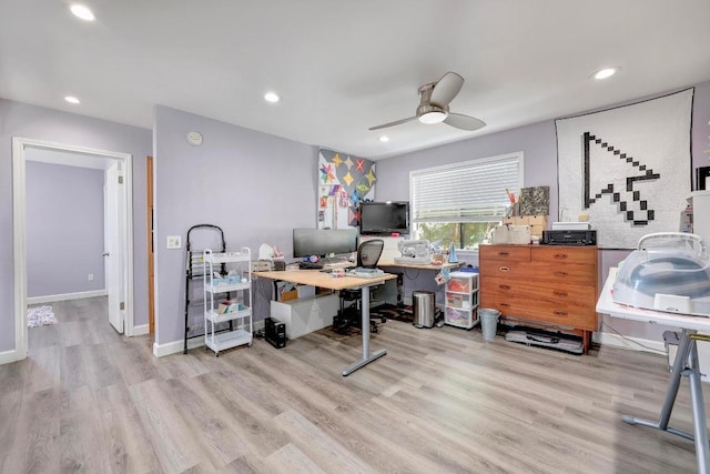 402 Oakcrest Dr, Cedar Park, TX 78613 - home office with a ceiling fan, wood finished floors, and recessed lighting