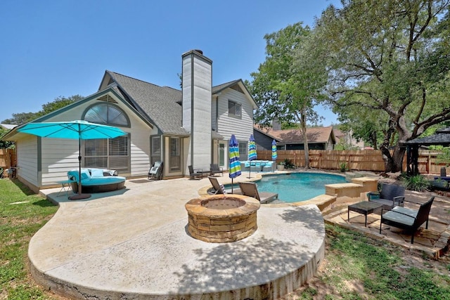 402 Oakcrest Dr, Cedar Park, TX 78613 - view of swimming pool with an outdoor fire pit, a fenced backyard, and a patio area