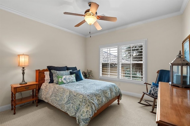 307 Goodnight Dr, Georgetown, TX 78628 - bedroom with light colored carpet, crown molding, and a ceiling fan