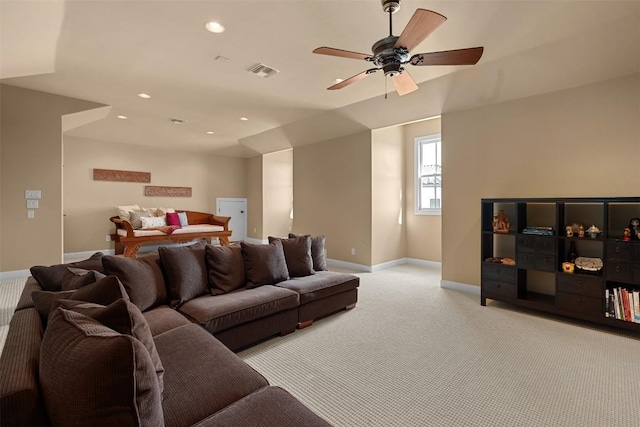 307 Goodnight Dr, Georgetown, TX 78628 - carpeted living room featuring recessed lighting and ceiling fan