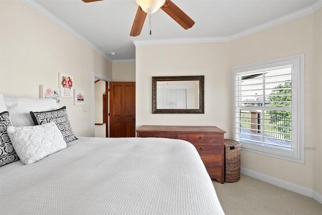 307 Goodnight Dr, Georgetown, TX 78628 - bedroom with carpet, ornamental molding, and ceiling fan