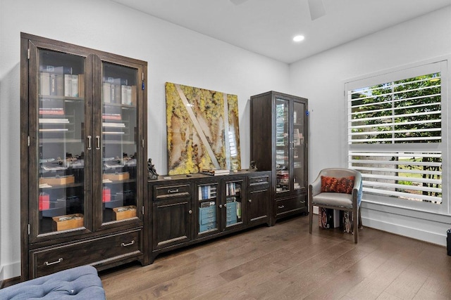 203 Black Stone Cv, Driftwood, TX 78619 - sitting room with wood finished floors, a ceiling fan, and recessed lighting