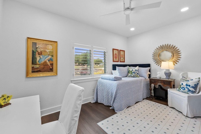 203 Black Stone Cv, Driftwood, TX 78619 - bedroom with light wood-style floors, ceiling fan, and recessed lighting