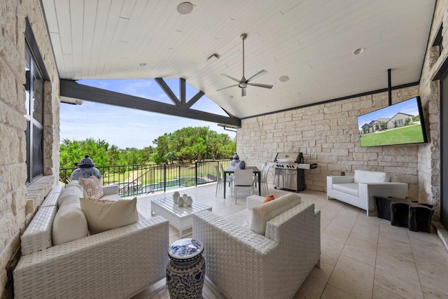 203 Black Stone Cv, Driftwood, TX 78619 - view of patio featuring a grill, an outdoor living space, and ceiling fan