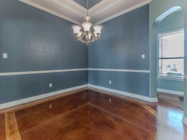 100 N Meadowlark St, Lakeway, TX 78734 - empty room with arched walkways, a chandelier, and ornamental molding