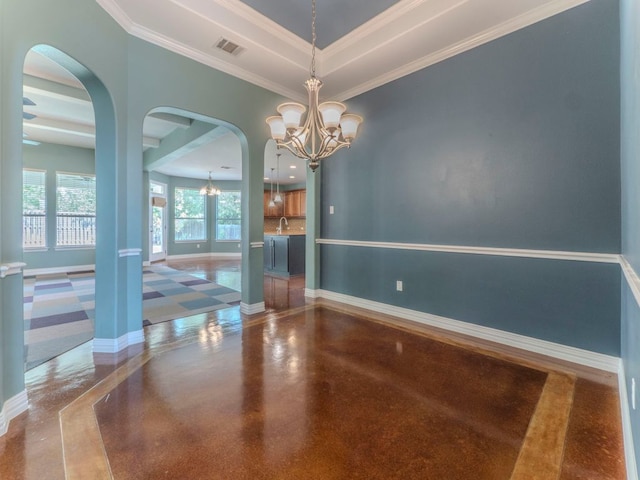 100 N Meadowlark St, Lakeway, TX 78734 - empty room with a chandelier, arched walkways, and ornamental molding