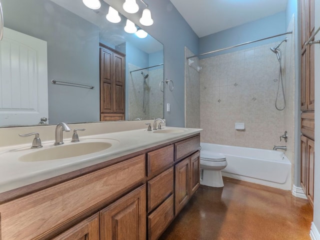100 N Meadowlark St, Lakeway, TX 78734 - full bathroom featuring double vanity, shower / washtub combination, and finished concrete floors