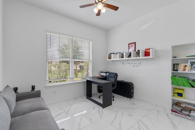 1332 Al Fresco Cv, Leander, TX 78641 - office with a ceiling fan and marble finish flooring