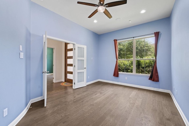 2708 Feathergrass Ct, Cedar Park, TX 78613 - spare room featuring ceiling fan, dark wood-type flooring, french doors, and recessed lighting