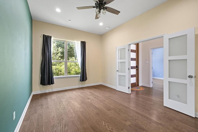 2708 Feathergrass Ct, Cedar Park, TX 78613 - spare room featuring french doors, wood finished floors, a ceiling fan, and recessed lighting
