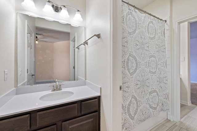 2708 Feathergrass Ct, Cedar Park, TX 78613 - full bathroom featuring vanity, ceiling fan, and a shower with shower curtain