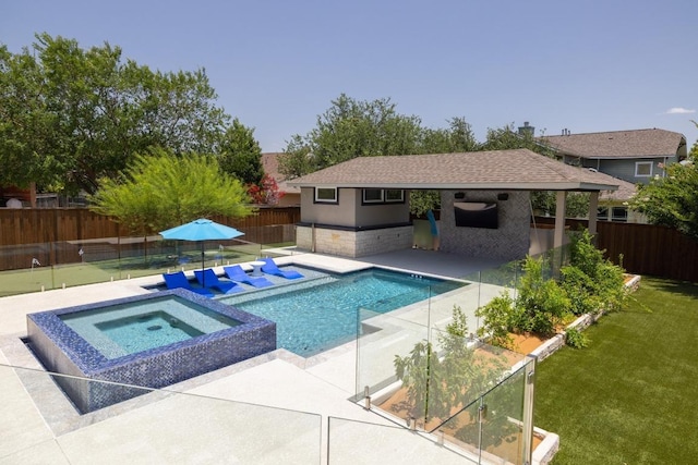 2708 Feathergrass Ct, Cedar Park, TX 78613 - view of swimming pool featuring a patio, a fenced backyard, and a pool with connected hot tub