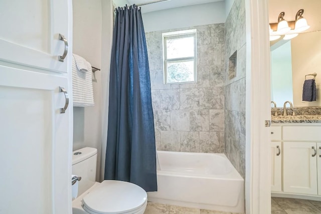 213 Woodland Hills Dr, Georgetown, TX 78633 - full bathroom featuring vanity, shower / bathtub combination with curtain, and tile patterned floors