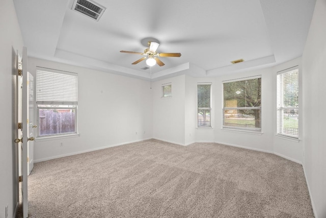 716 Bent Wood Pl, Round Rock, TX 78665 - unfurnished room featuring a raised ceiling, carpet, and ceiling fan