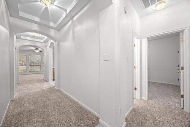716 Bent Wood Pl, Round Rock, TX 78665 - corridor with carpet floors and arched walkways