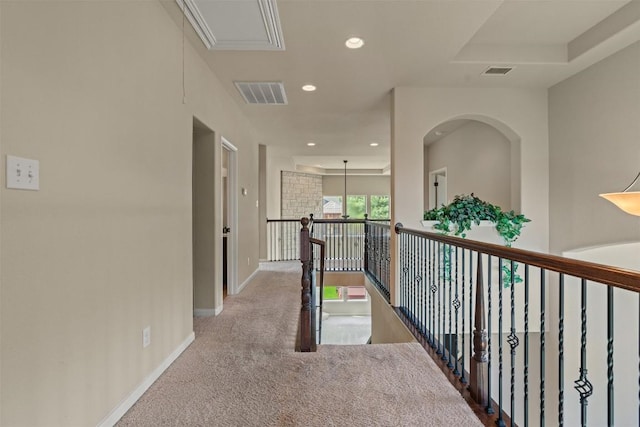 100 Calima Cv, Round Rock, TX 78681 - hallway featuring attic access, recessed lighting, and carpet