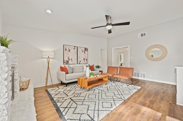 2508 Baxter Dr, Austin, TX 78745 - living room with ceiling fan and wood finished floors