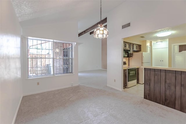 2008 Sandberg Dr, Austin, TX 78752 - unfurnished living room featuring lofted ceiling and light carpet