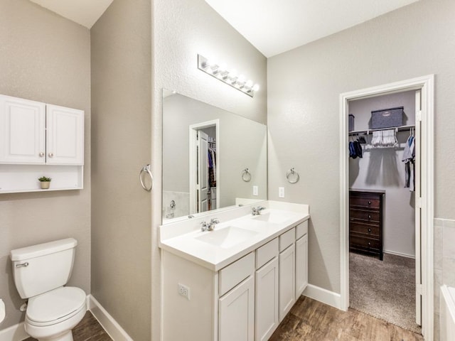 1329 Nokota Bnd, Georgetown, TX 78626 - bathroom with wood finished floors, double vanity, and a spacious closet