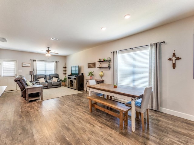 1329 Nokota Bnd, Georgetown, TX 78626 - dining area with wood finished floors and ceiling fan
